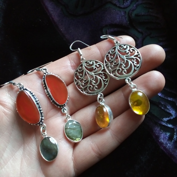 Jewelry - Long Dangly Gemstone Earrings - 2 pairs